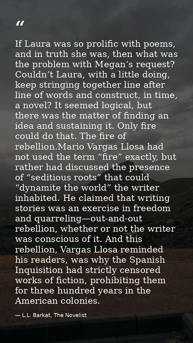 If Laura was so prolific with poems, and in truth she was, then what was the problem with Megan’s request? Couldn’t Laur — L.L. Barkat, The Novelist