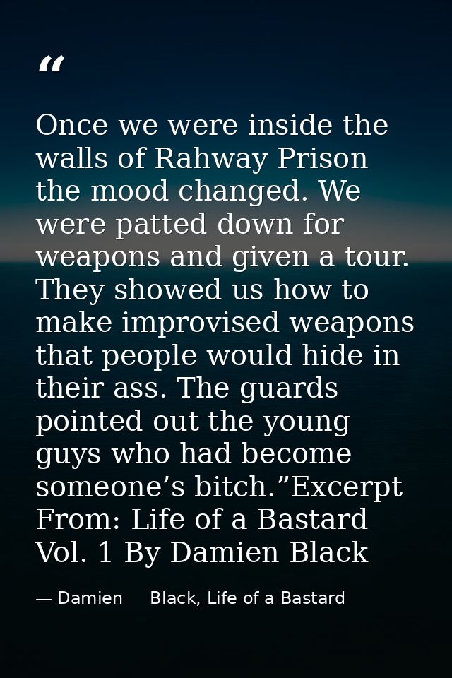 Once we were inside the walls of Rahway Prison the mood changed. We were patted down for weapons and given a tour. They  — Damien     Black, Life of a Bastard