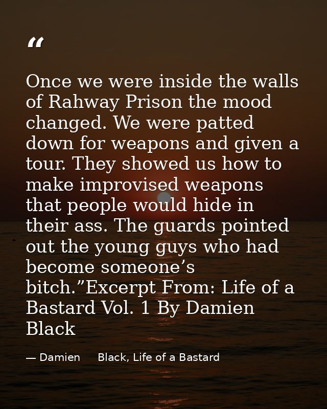 Once we were inside the walls of Rahway Prison the mood changed. We were patted down for weapons and given a tour. They  — Damien     Black, Life of a Bastard