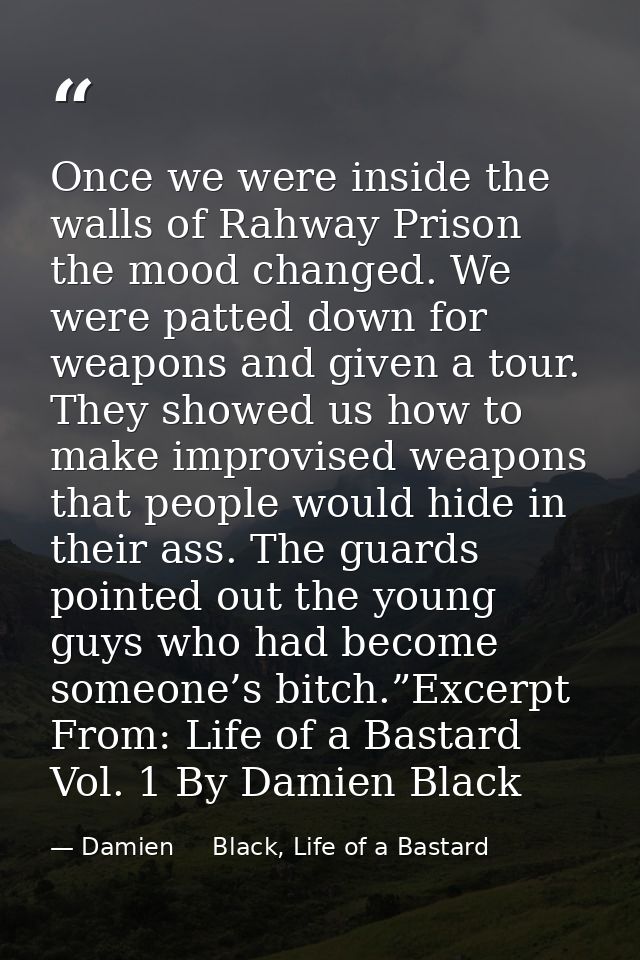 Once we were inside the walls of Rahway Prison the mood changed. We were patted down for weapons and given a tour. They  — Damien     Black, Life of a Bastard