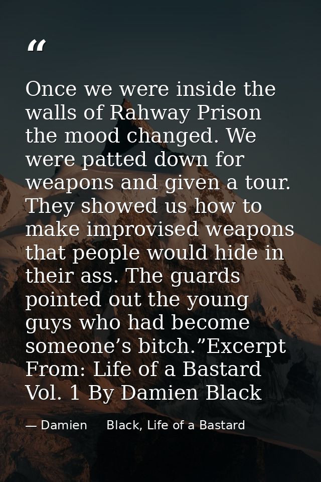 Once we were inside the walls of Rahway Prison the mood changed. We were patted down for weapons and given a tour. They  — Damien     Black, Life of a Bastard