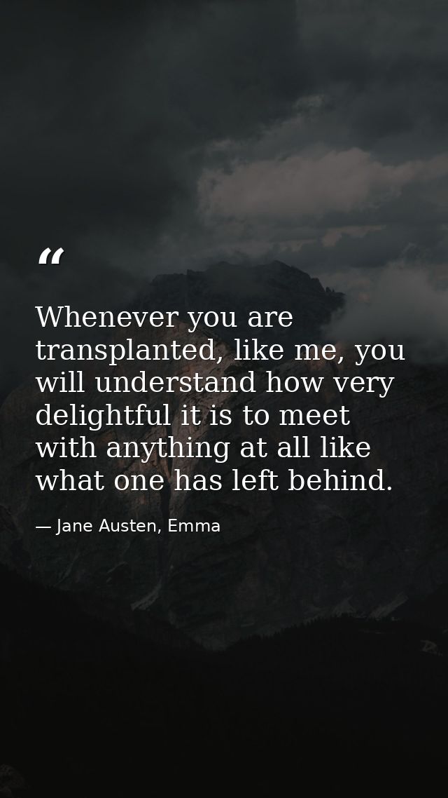 Whenever you are transplanted, like me, you will understand how very delightful it is to meet with anything at all like  — Jane Austen, Emma