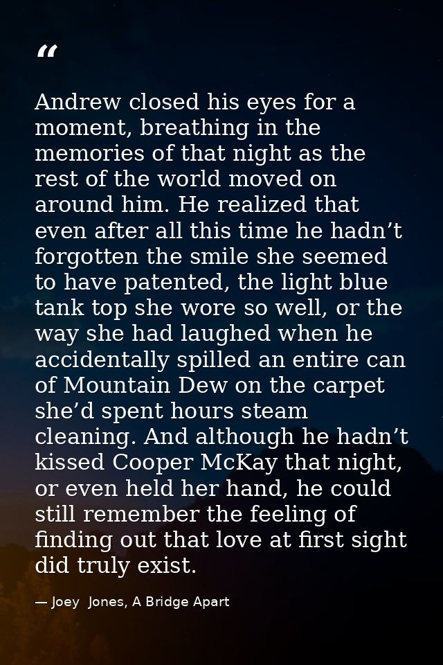 Andrew closed his eyes for a moment, breathing in the memories of that night as the rest of the world moved on around hi — Joey  Jones, A Bridge Apart