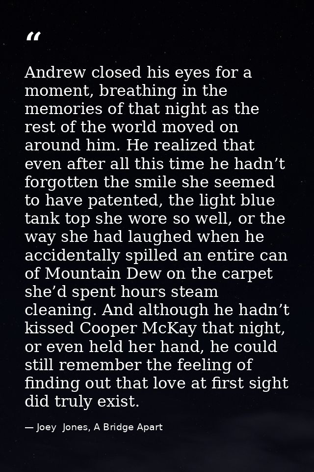 Andrew closed his eyes for a moment, breathing in the memories of that night as the rest of the world moved on around hi — Joey  Jones, A Bridge Apart