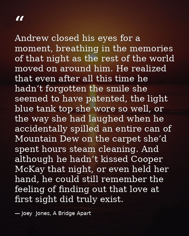Andrew closed his eyes for a moment, breathing in the memories of that night as the rest of the world moved on around hi — Joey  Jones, A Bridge Apart