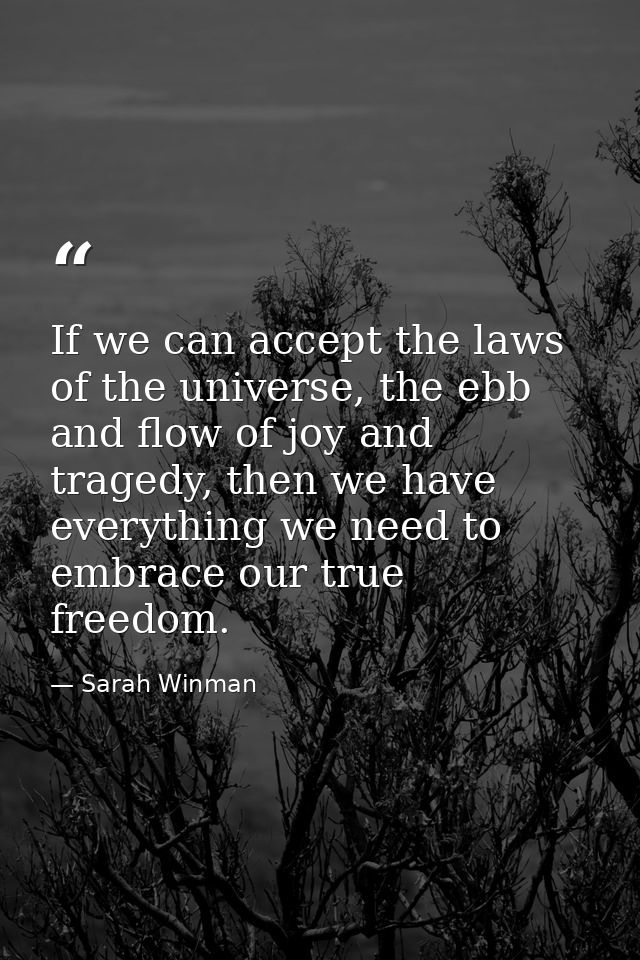 If we can accept the laws of the universe, the ebb and flow of joy and tragedy, then we have everything we need to embra — Sarah Winman
