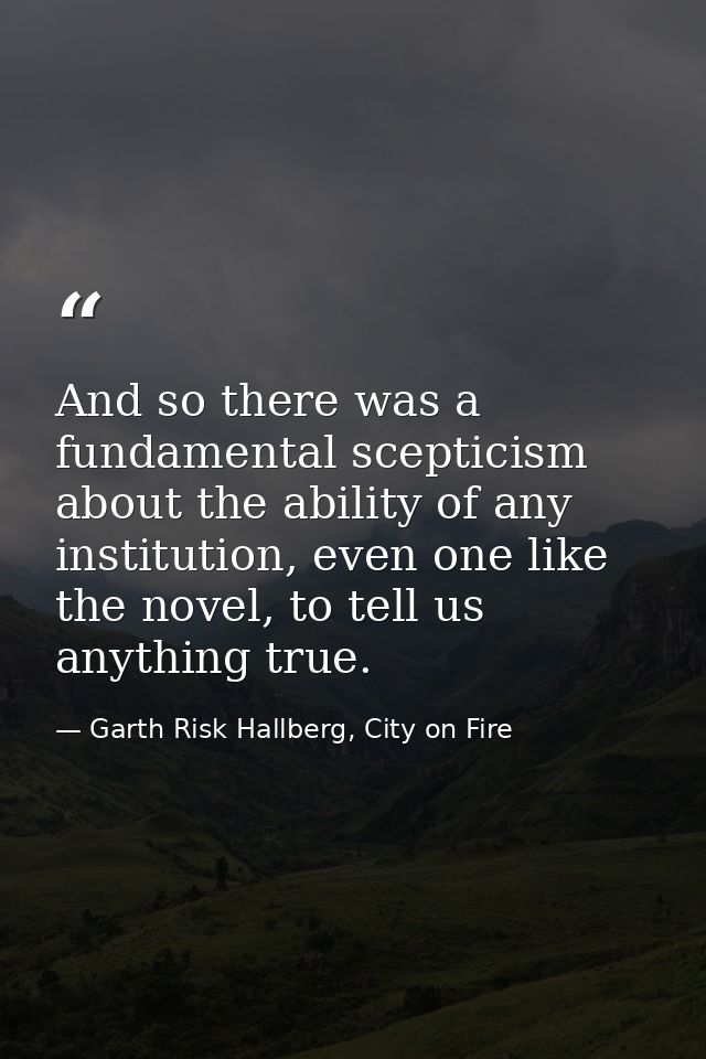And so there was a fundamental scepticism about the ability of any institution, even one like the novel, to tell us anyt — Garth Risk Hallberg, City on Fire