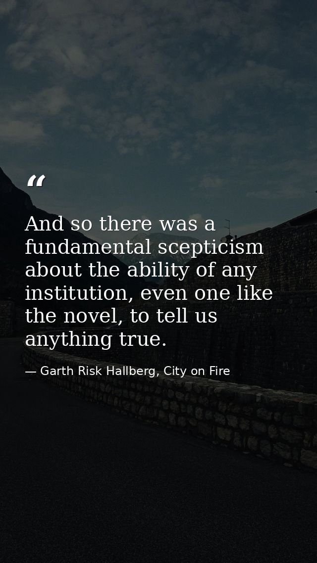 And so there was a fundamental scepticism about the ability of any institution, even one like the novel, to tell us anyt — Garth Risk Hallberg, City on Fire