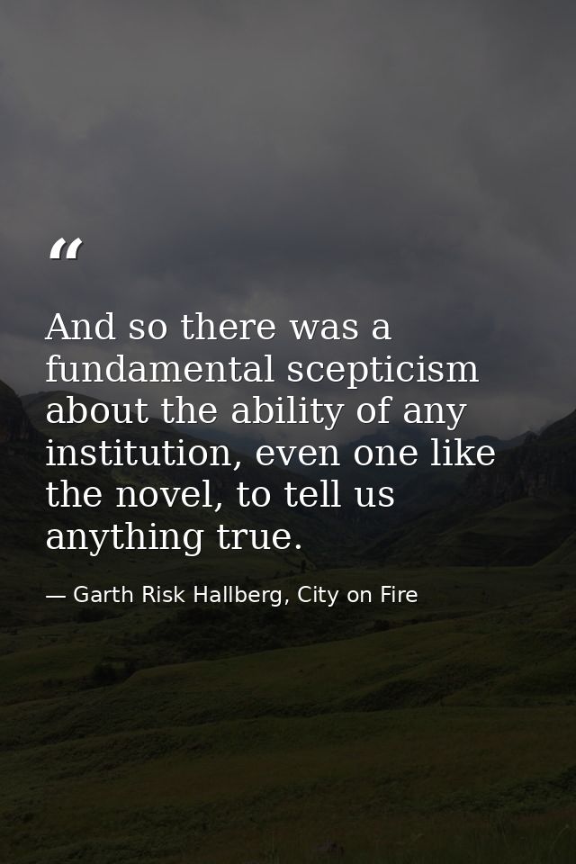 And so there was a fundamental scepticism about the ability of any institution, even one like the novel, to tell us anyt — Garth Risk Hallberg, City on Fire