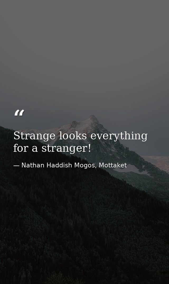 Strange looks everything for a stranger! — Nathan Haddish Mogos, Mottaket