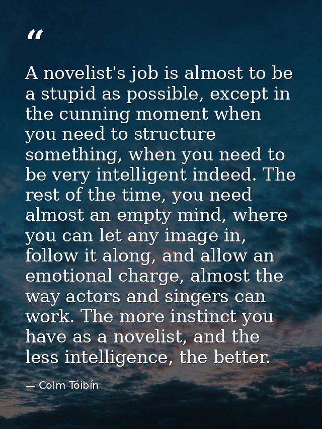 A novelist's job is almost to be a stupid as possible, except in the cunning moment when you need to structure something — Colm Tóibín