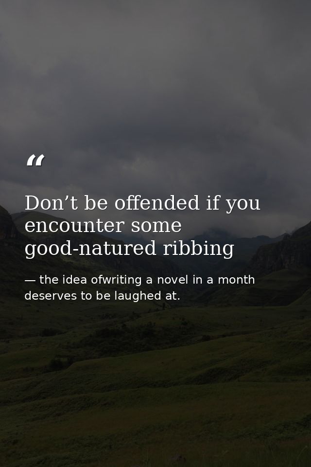 Don’t be offended if you encounter some good-natured ribbing — the idea ofwriting a novel in a month deserves to be laughed at.