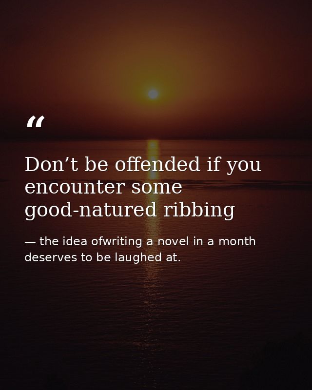 Don’t be offended if you encounter some good-natured ribbing — the idea ofwriting a novel in a month deserves to be laughed at.
