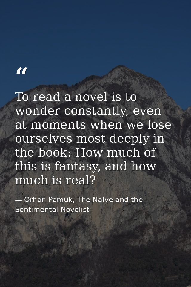 To read a novel is to wonder constantly, even at moments when we lose ourselves most deeply in the book: How much of thi — Orhan Pamuk, The Naive and the Sentimental Novelist