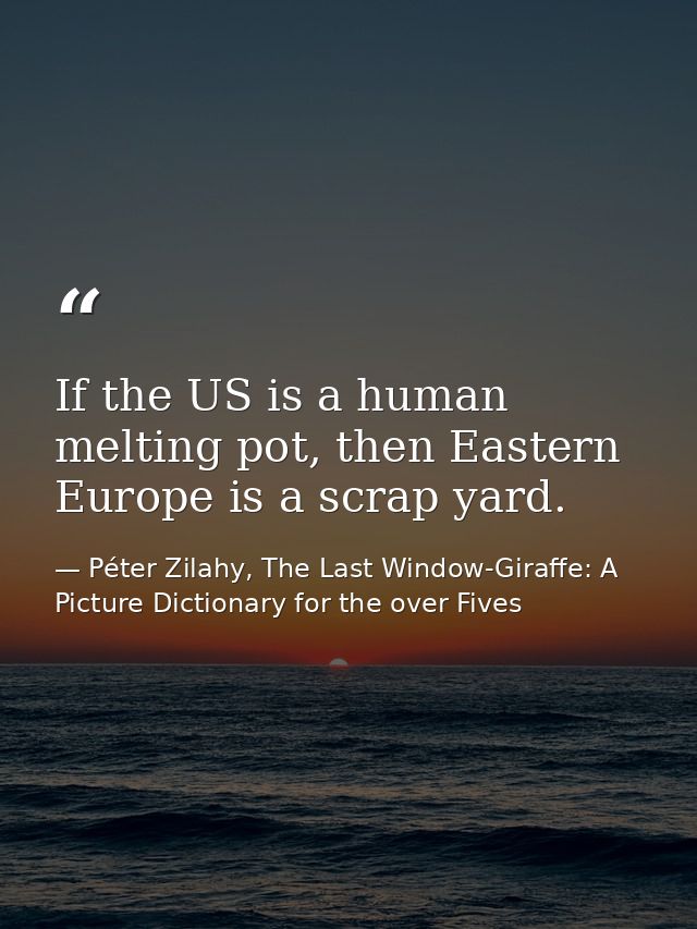 If the US is a human melting pot, then Eastern Europe is a scrap yard. — Péter Zilahy, The Last Window-Giraffe: A Picture Dictionary for the over Fives