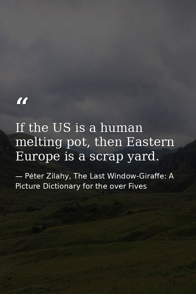 If the US is a human melting pot, then Eastern Europe is a scrap yard. — Péter Zilahy, The Last Window-Giraffe: A Picture Dictionary for the over Fives