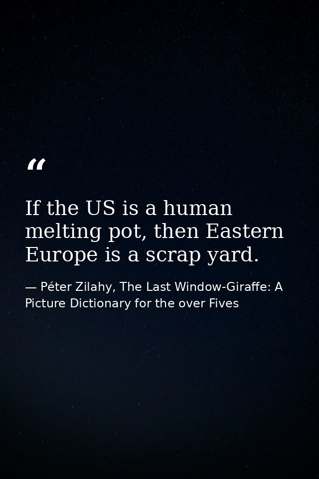 If the US is a human melting pot, then Eastern Europe is a scrap yard. — Péter Zilahy, The Last Window-Giraffe: A Picture Dictionary for the over Fives