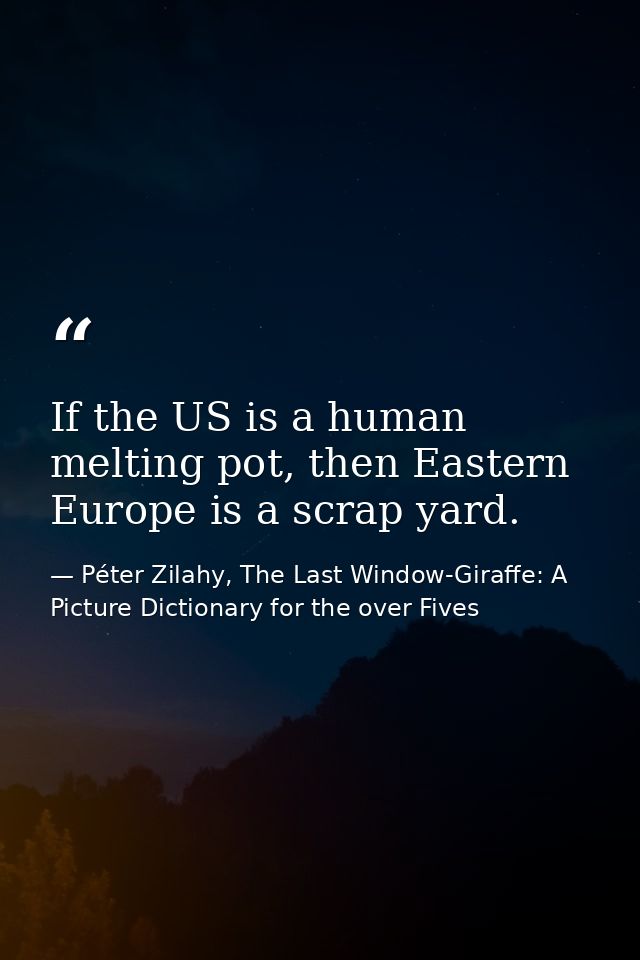 If the US is a human melting pot, then Eastern Europe is a scrap yard. — Péter Zilahy, The Last Window-Giraffe: A Picture Dictionary for the over Fives