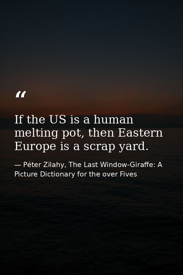If the US is a human melting pot, then Eastern Europe is a scrap yard. — Péter Zilahy, The Last Window-Giraffe: A Picture Dictionary for the over Fives