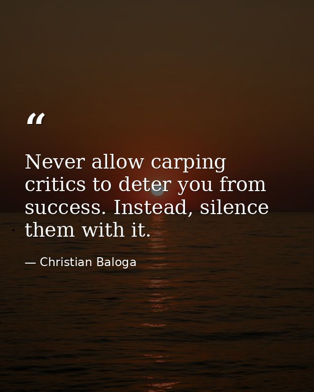 Never allow carping critics to deter you from success. Instead, silence them with it. — Christian Baloga