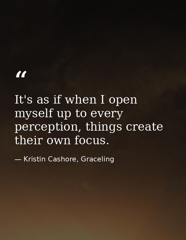 It's as if when I open myself up to every perception, things create their own focus. — Kristin Cashore, Graceling