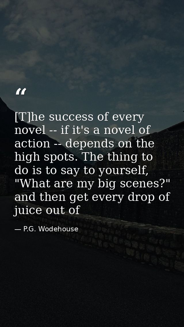 [T]he success of every novel -- if it's a novel of action -- depends on the high spots. The thing to do is to say to you — P.G. Wodehouse