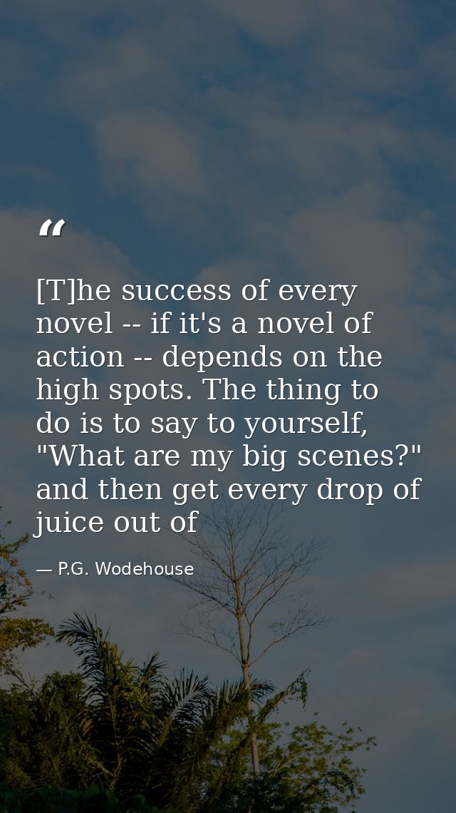 [T]he success of every novel -- if it's a novel of action -- depends on the high spots. The thing to do is to say to you — P.G. Wodehouse