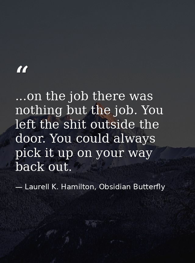 ...on the job there was nothing but the job. You left the shit outside the door. You could always pick it up on your way — Laurell K. Hamilton, Obsidian Butterfly
