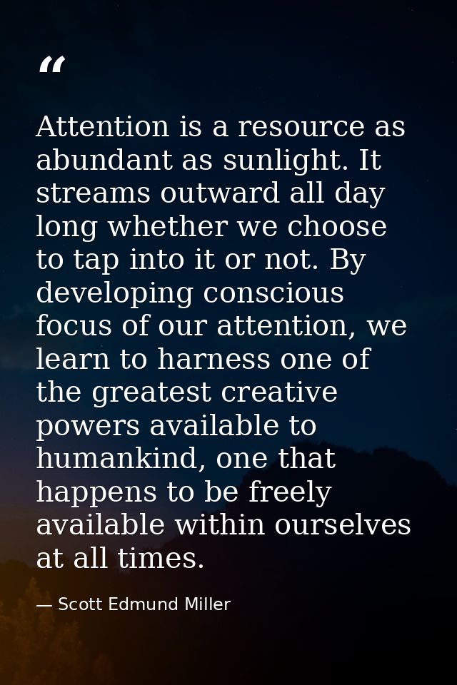 Attention is a resource as abundant as sunlight. It streams outward all day long whether we choose to tap into it or not — Scott Edmund Miller