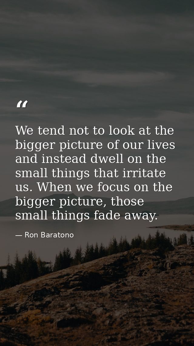 We tend not to look at the bigger picture of our lives and instead dwell on the small things that irritate us. When we f — Ron Baratono