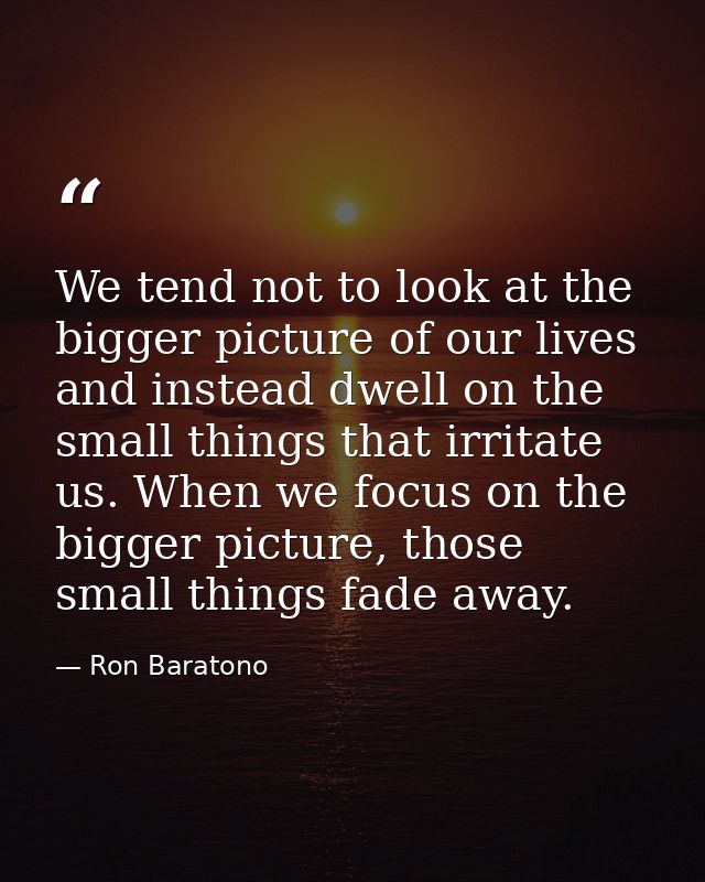 We tend not to look at the bigger picture of our lives and instead dwell on the small things that irritate us. When we f — Ron Baratono