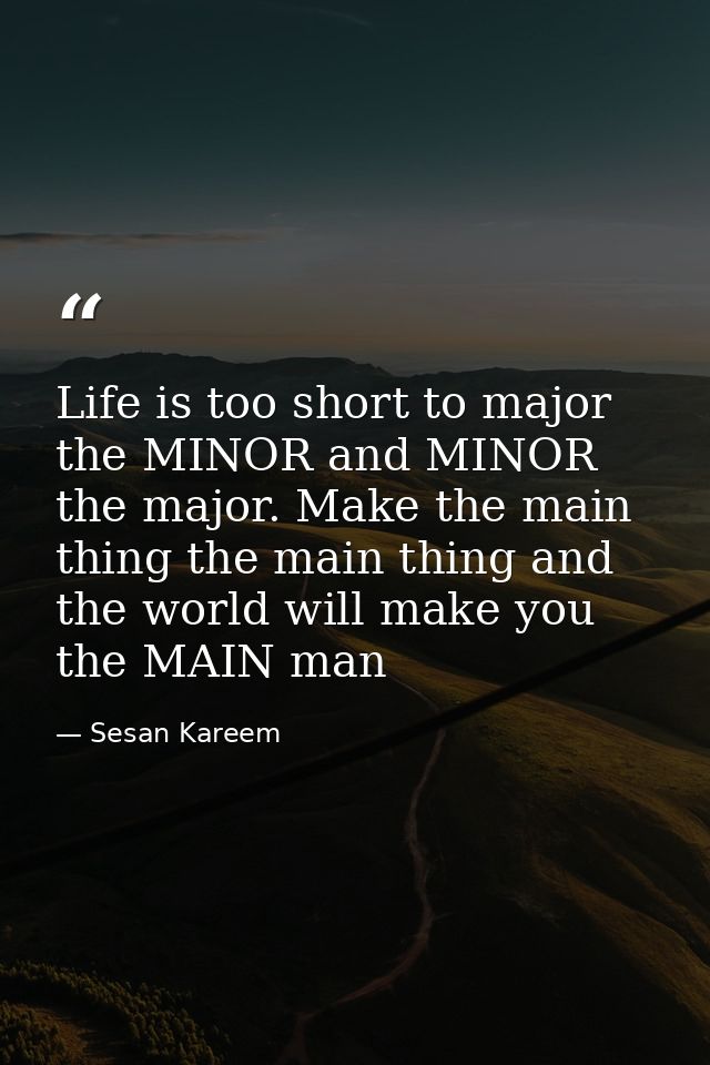 Life is too short to major the MINOR and MINOR the major. Make the main thing the main thing and the world will make you — Sesan Kareem