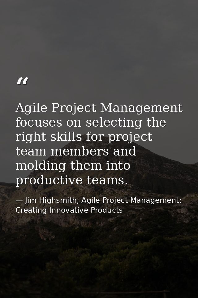 Agile Project Management focuses on selecting the right skills for project team members and molding them into productive — Jim Highsmith, Agile Project Management: Creating Innovative Products