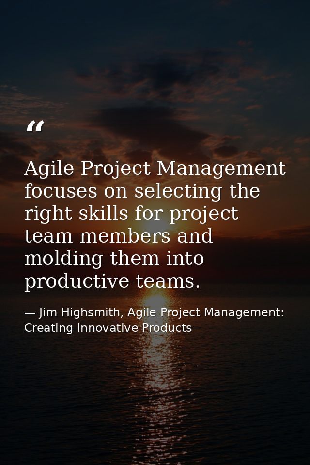 Agile Project Management focuses on selecting the right skills for project team members and molding them into productive — Jim Highsmith, Agile Project Management: Creating Innovative Products
