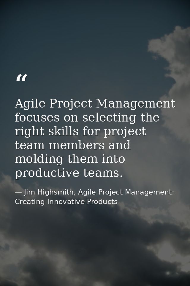 Agile Project Management focuses on selecting the right skills for project team members and molding them into productive — Jim Highsmith, Agile Project Management: Creating Innovative Products