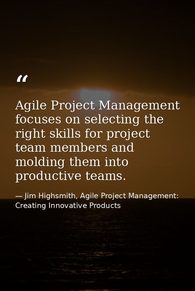 Agile Project Management focuses on selecting the right skills for project team members and molding them into productive — Jim Highsmith, Agile Project Management: Creating Innovative Products