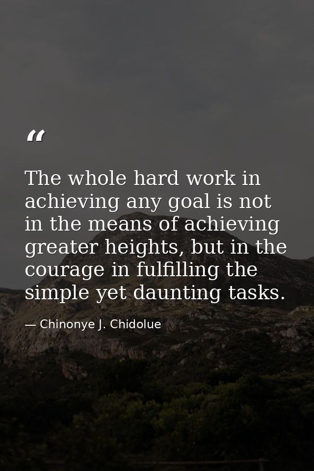 The whole hard work in achieving any goal is not in the means of achieving greater heights, but in the courage in fulfil — Chinonye J. Chidolue