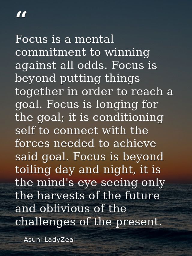 Focus is a mental commitment to winning against all odds. Focus is beyond putting things together in order to reach a go — Asuni LadyZeal