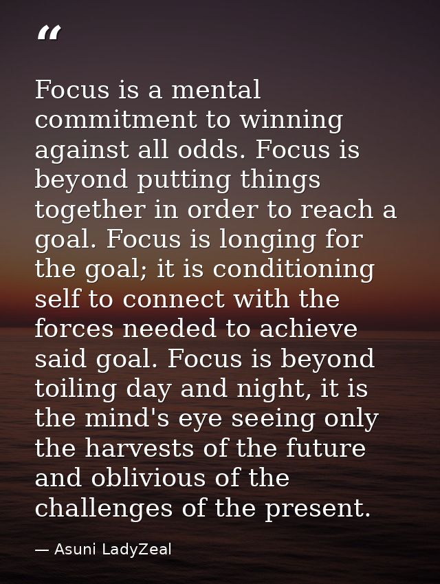 Focus is a mental commitment to winning against all odds. Focus is beyond putting things together in order to reach a go — Asuni LadyZeal