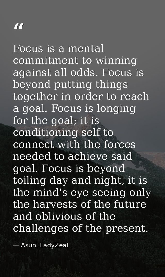 Focus is a mental commitment to winning against all odds. Focus is beyond putting things together in order to reach a go — Asuni LadyZeal