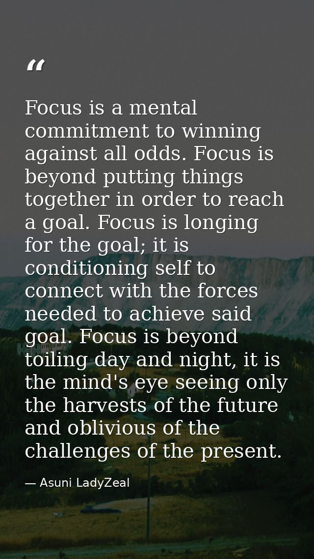 Focus is a mental commitment to winning against all odds. Focus is beyond putting things together in order to reach a go — Asuni LadyZeal