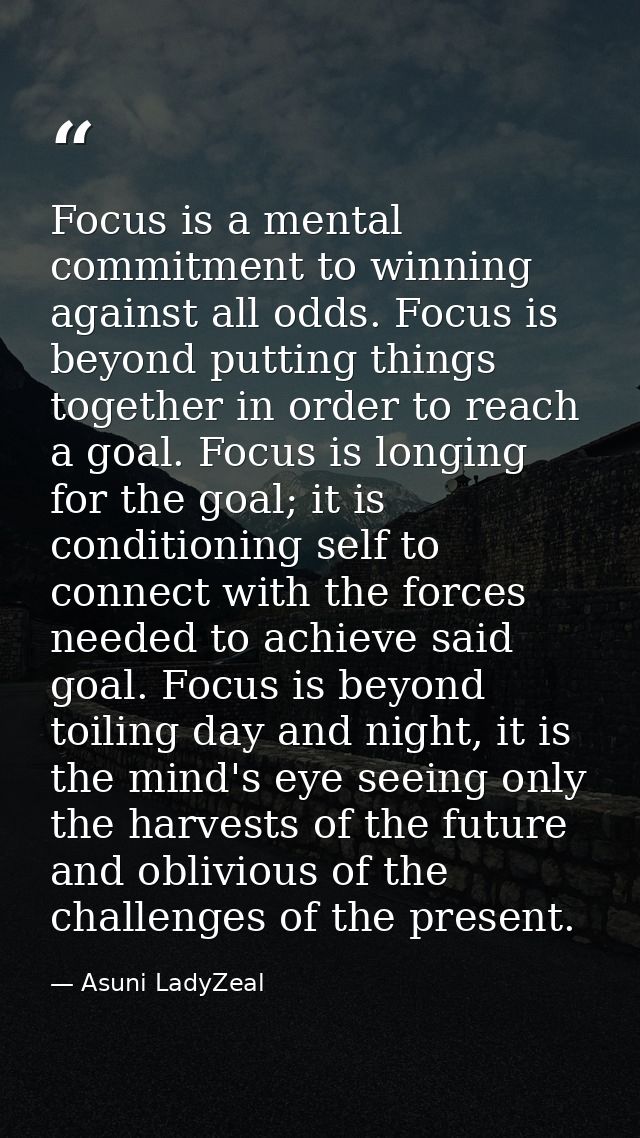 Focus is a mental commitment to winning against all odds. Focus is beyond putting things together in order to reach a go — Asuni LadyZeal