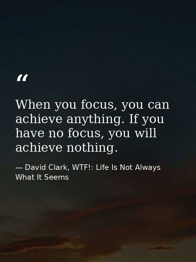When you focus, you can achieve anything. If you have no focus, you will achieve nothing. — David Clark, WTF!: Life Is Not Always What It Seems