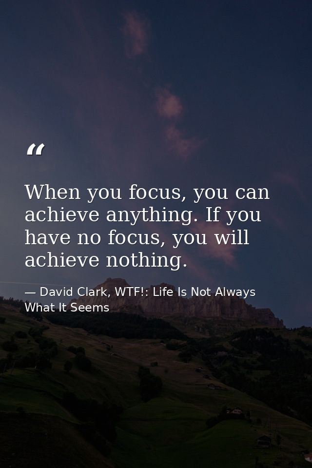 When you focus, you can achieve anything. If you have no focus, you will achieve nothing. — David Clark, WTF!: Life Is Not Always What It Seems