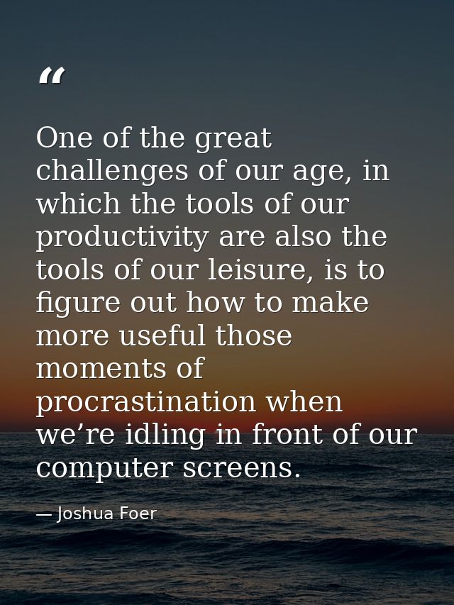 One of the great challenges of our age, in which the tools of our productivity are also the tools of our leisure, is to  — Joshua Foer