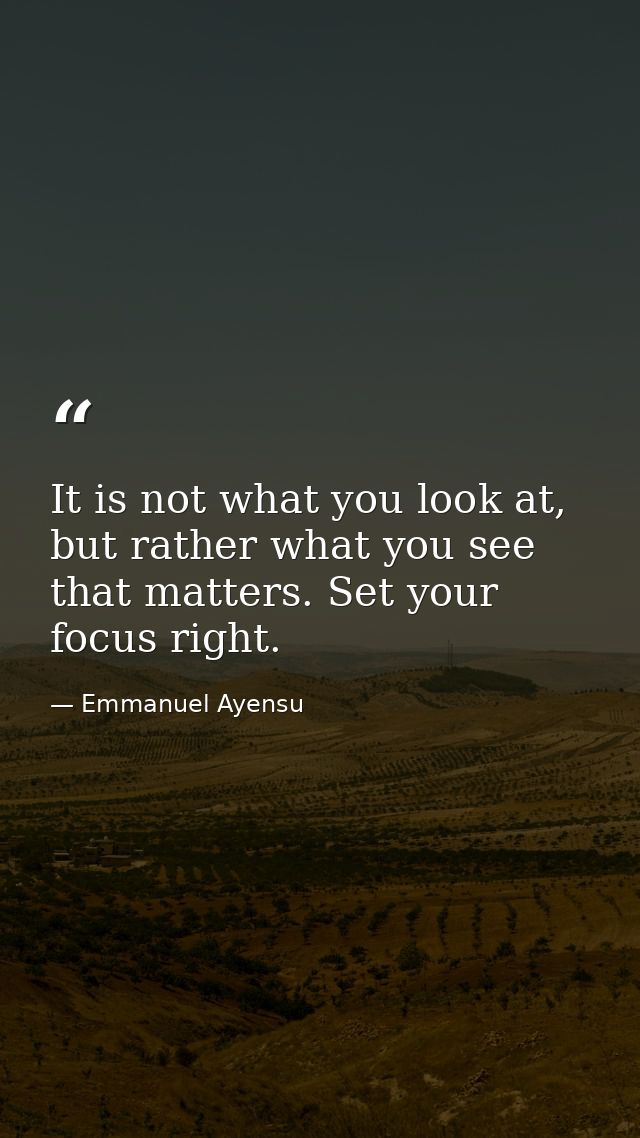 It is not what you look at, but rather what you see that matters. Set your focus right. — Emmanuel Ayensu