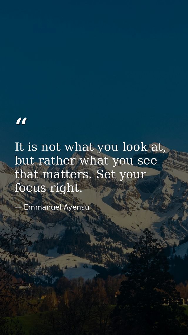 It is not what you look at, but rather what you see that matters. Set your focus right. — Emmanuel Ayensu