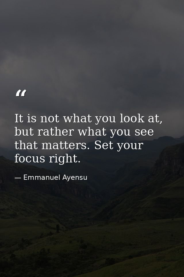 It is not what you look at, but rather what you see that matters. Set your focus right. — Emmanuel Ayensu