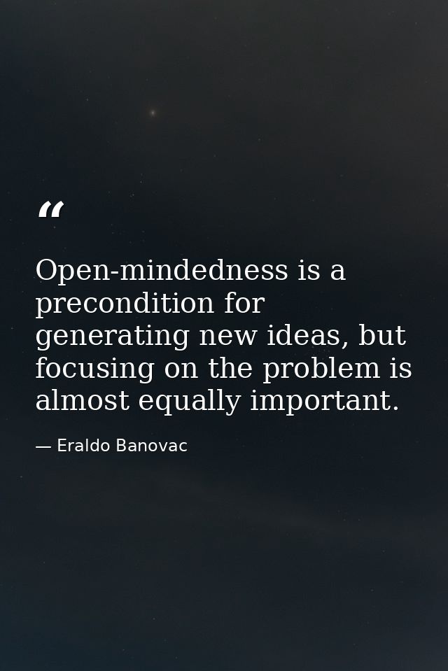 Open-mindedness is a precondition for generating new ideas, but focusing on the problem is almost equally important. — Eraldo Banovac