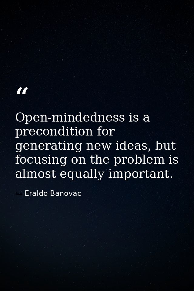 Open-mindedness is a precondition for generating new ideas, but focusing on the problem is almost equally important. — Eraldo Banovac
